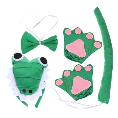VERDANVERSE Alligator Kostüm Set mit Kopfband Handschuhen und Fliege Niedliches Tierkostüm für Karneval Fasching und Cosplay Komplett für Mädchen und Jungen Tierisches Partyzubehör von VERDANVERSE