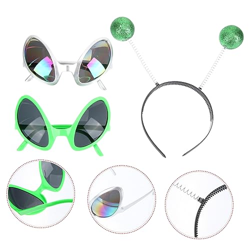 VERDANVERSE Außerirdische Brille und Grüner Antennen Haarreif Teiliges Party Kostüm Zubehör für Halloween Cosplay und Lustige Verkleidungen Erwachsene von VERDANVERSE