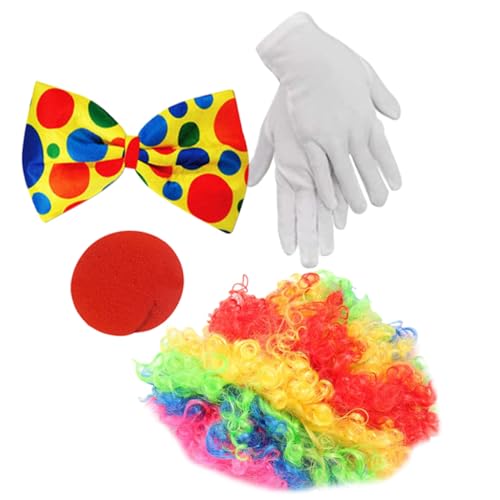 VERDANVERSE Clown Kostüm Teilig Handschuhe Nase Perücke Krawatte Halloween Karneval Party Accessoires für Erwachsene von VERDANVERSE