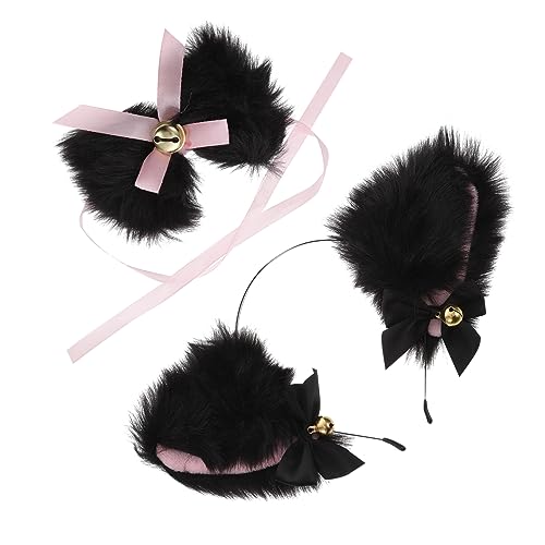 VERDANVERSE Cosplay Lolita Katzenohren Haarreif mit Glocken und Spitzenhalsband Set Plüsch Stirnband für Damen und Mädchen Weich Komfortabel Party und Kostümzubehör von VERDANVERSE