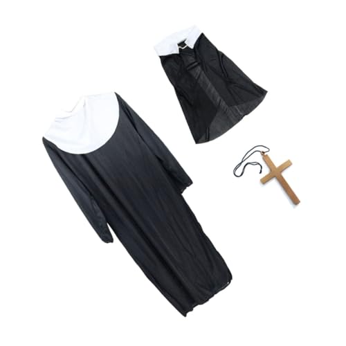 VERDANVERSE Damen Nonnenkostüm Teilig Komfortabel Halloween Cosplay Outfit mit Großem Goldkreuz für Karneval Fasching und Party von VERDANVERSE