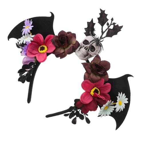 VERDANVERSE Day Of Dead Flower Crown Halloween Headband mit Mexikanischem Totenkopf und Schwarzen Fledermausflügeln Leichtes Cosplay-accessoire für Kostümpartys Maskeraden und Thematische von VERDANVERSE
