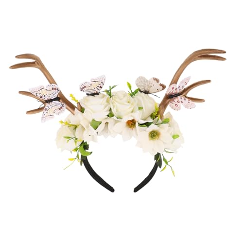 VERDANVERSE Extragroßes Hirschgeweih-haarband mit Schmetterlingsblumen Leichtes Rentier-haarreif für Weihnachten Halloween Festliche Events Cosplay und Erwachsene von VERDANVERSE