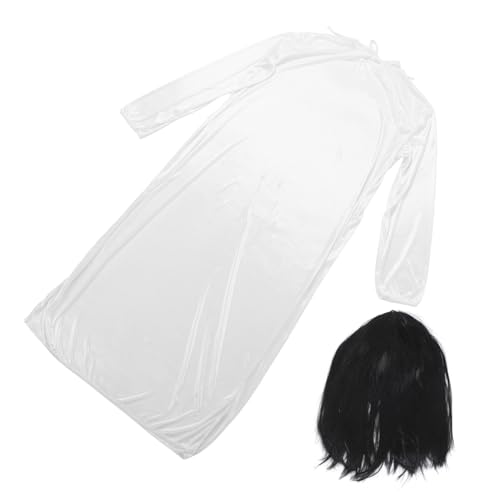 VERDANVERSE Gruseliges Ghost Bride Halloween Kostüm Damen Weißes Cosplay Kleid mit Schwarzer Perücke Für Fasching Karneval Party Verkleidung von VERDANVERSE