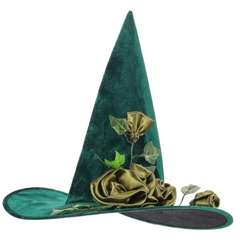 VERDANVERSE Halloween Hexenhut Grün mit Realistischem Weinranken und Blumendekor Waschbar Langlebig Vielseitig für Cosplay Party und Halloween Dekoration als und Fotorequisite von VERDANVERSE