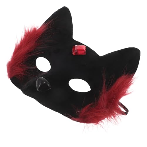 VERDANVERSE Halloween Katzenmaske Halbgesichtsmaske Leichtes Cosplay Tiergesicht Zubehör Für Erwachsene Komfortabel Universalgröße Rot Schwarz von VERDANVERSE