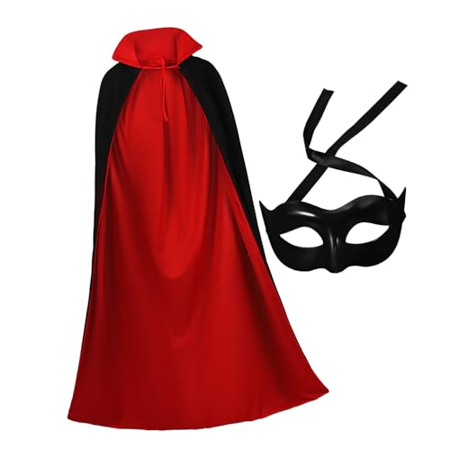 VERDANVERSE Halloween Kostüm Teilig Halbgesichtige Maske und Schwarzer Rot Umhang für Erwachsene Halloween Party Dekoration und Karneval Cosplay Accessoire von VERDANVERSE