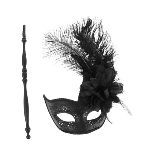 VERDANVERSE Handgehaltene Maske mit Federn Cosplay Kostüm Accessoire Maskerade Maske für Damen Vielseitig für Halloween Karneval Fasching und Party Dekoration von VERDANVERSE