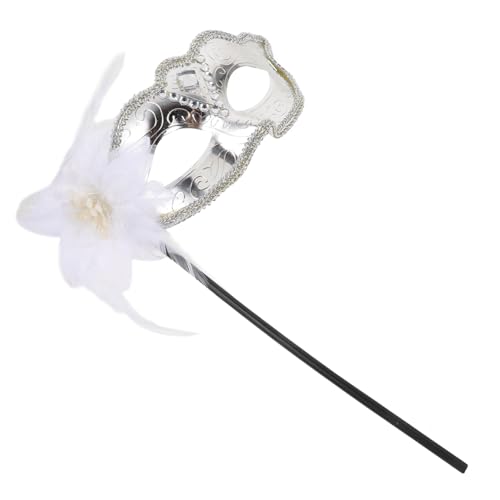 VERDANVERSE Handgehaltene Maskerade Maske mit Spitze und Silberfedern Ergonomisch Geformt und Langlebig Damen Ballmaske für Halloween Kostümparty Bühnenauftritt und Maskenball von VERDANVERSE