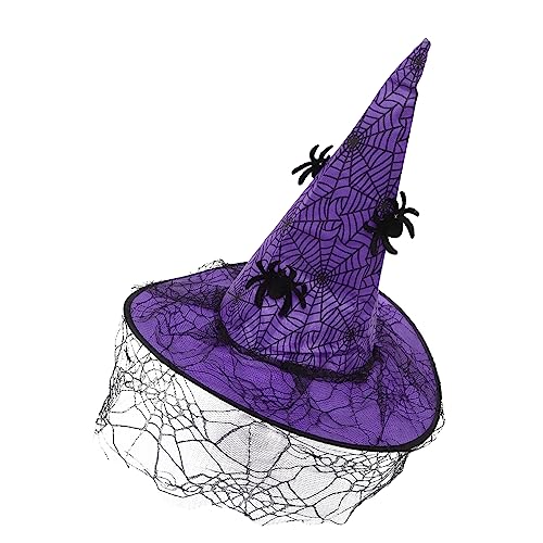 VERDANVERSE Hexen Hut Dekorativer Hexenhut Modern Schleier Halloween Erwachsene Partyhut Cosplay Hexenhüte Hexenhut Für Hexenschleifhut Masquerade Kostüm Formen Violett Vlies von VERDANVERSE