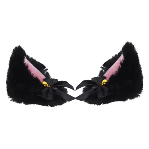 VERDANVERSE Kreativer Katzenohren Haarclip mit Glocke Flauschiges Party Haaraccessoire für Damen für Halloween Cosplay Karneval und Geburtstagsdeko Schwarz Rosa Haarklammern von VERDANVERSE