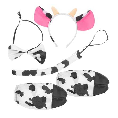VERDANVERSE Kuh Kostüm Set für Halloween mit Stirnband Handschuhen und Dekorativer Schleife Komfortabel Langlebig Niedliches Tier Cosplay Zubehör für Kostümpartys und Karneval von VERDANVERSE