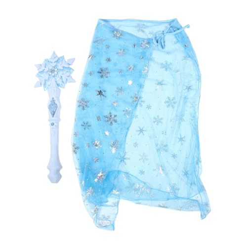 VERDANVERSE Leuchtender Schneeflocken Zauberstab und Prinzessinnen Cape für Sicherer Langlebiger Cosplay Umhang mit Blauem Stab Partyzubehör und für Mädchen von VERDANVERSE