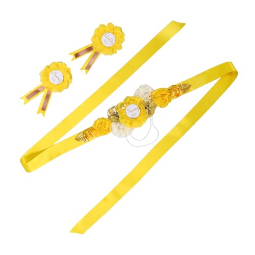 VERDANVERSE Maternity Schärpe und Corsage Set Shower Zubehör für Werdende Mamas Weiches Polyester Gelbe Blumenmotive Leichter Bequemer Gürtel für Schwangerschaftsfotos und Partys von VERDANVERSE