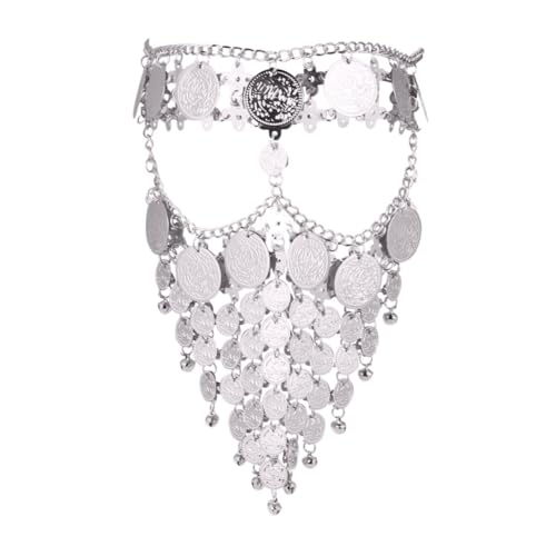 VERDANVERSE Metallic Bauchtanz Schleier Silberfarbene Gesichtskette Verstellbar Komfortabel für Frauen Fasching Karneval Party von VERDANVERSE