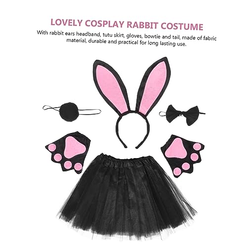 VERDANVERSE Niedliches Hasen Kostüm mit Hasenohren Haarreif Schwarzem Tüllrock Fliege und Handschuhen für Cosplay Fasching Party und Erwachsene von VERDANVERSE