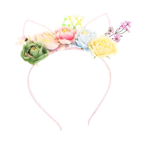 VERDANVERSE Niedliches Katzenohren Haarreif mit Blumen Dekoratives Stirnband für Damen Bequemes Cosplay und Party Accessoire Langlebig und Farbbeständig für Bühnenauftritte und von VERDANVERSE