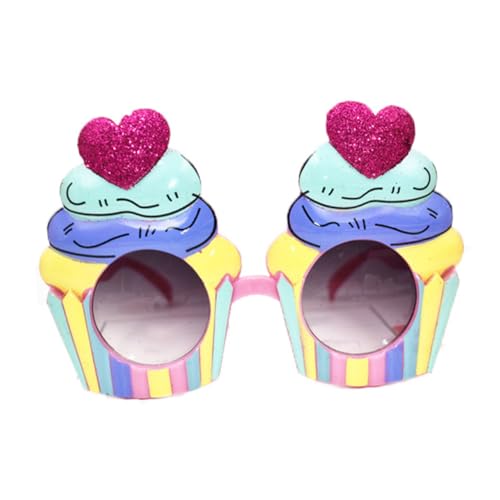 VERDANVERSE Partybrille Cupcake Form Glitzer Brille mit Herz Design Langlebige Party Eyewear für Damen und Herren Komfortabel für Karneval Geburtstagsfeiern und Foto Shootings von VERDANVERSE