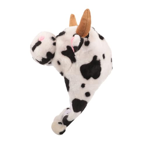 VERDANVERSE Plüsch Kuhhut für Erwachsene Niedlicher Tierhut mit Kuhohren Kuhhorn Warmer Bequemer Hut für Cosplay Themenpartys Einzigartiger Stilvoller Look von VERDANVERSE