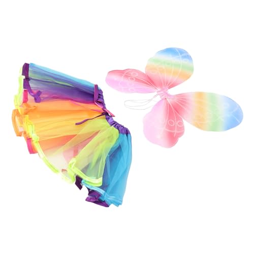 VERDANVERSE Regenbogen Schmetterlingsflügel und Tüllrock Kostüm für Tanzparty Atmungsaktiv Hautfreundlich Sicher von VERDANVERSE
