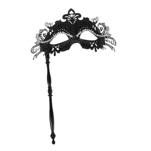VERDANVERSE Schwarze Karneval Masquerade Maske mit Abnehmbarem Haltestab Handgehaltene Party Maske für Damen mit Funkelnden Strasssteinen und Drachenmuster für Kostümpartys und Maskenbälle von VERDANVERSE