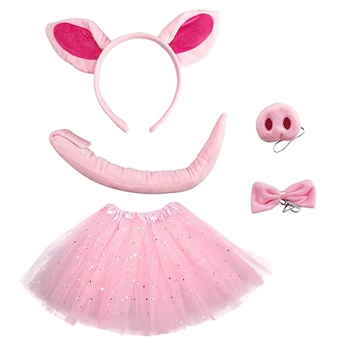VERDANVERSE Schwein Kostüm mit Schweineohren Stirnband Rosa Tüllrock Schweinenase und Fliege Leichtes Bequemes Cosplay Zubehör für Karneval Geburtstag und Bühnenauftritte von VERDANVERSE