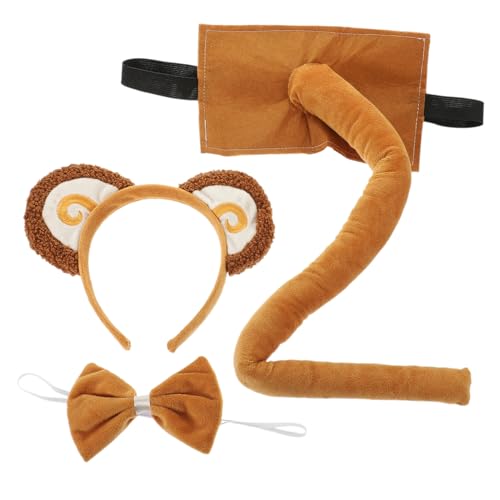 VERDANVERSE Stirnband mit Affenohren Teiliges Tierkostüm für Cosplay Party Bühnenauftritte Weiches Teddyfell Bequeme Tierkostüm Requisiten mit Schleife und von VERDANVERSE