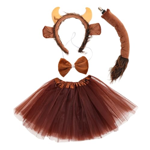VERDANVERSE Tierkostüm Set mit Kuh Stirnband Plüsch Hörnern und Tüllrock für Karneval Halloween und Bühnenauftritte Teiliges Set für Tierische Kostümpartys von VERDANVERSE