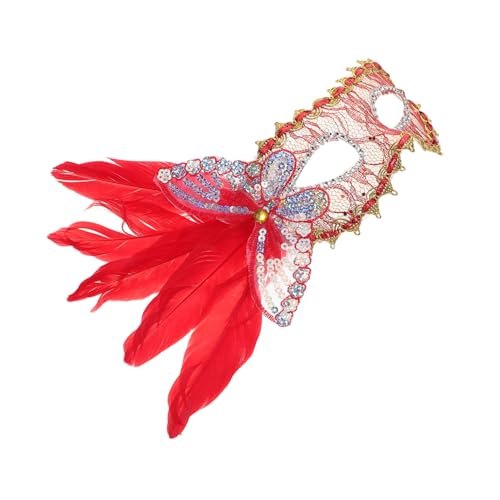 VERDANVERSE Venezianische Federmaske Venezianische Maske Frauen Abschlussball Maske Karneval-cosplay-kostüm Maskerade-halbgesichtsbrille Halloween-maske Karneval-pfau Spitze Rot von VERDANVERSE