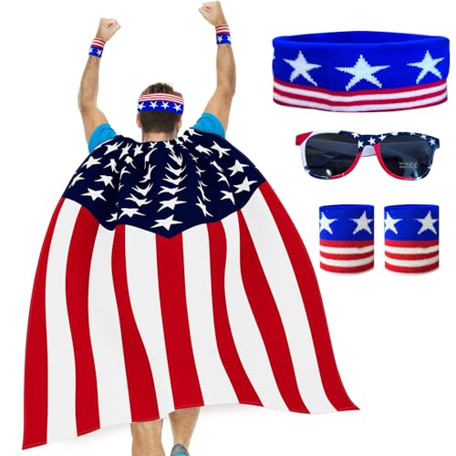 VERONLY Umhang mit amerikanischer Flagge, 4. Juli Outfits für Frauen, Unabhängigkeitstag Dekoration mit patriotischen Armbändern, USA-Sonnenbrille, Stern-Stirnband, 80er-Jahre Zubehör für Damen und VERONLY Umhang mit amerikanischer Flagge, 4. Juli Outfits für Frauen, Unabhängigkeitstag Dekoration mit patriotischen Armbändern, USA-Sonnenbrille, Stern-Stirnband, 80er-Jahre Zubehör für Damen und von VERONLY