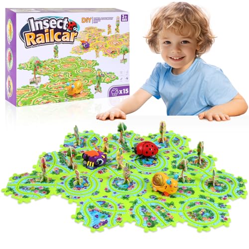 15 x Schienen-Auto-Puzzlebahn, Schienen-Auto-Puzzlebahn, Insekten-Themen-Serie von VESPRO