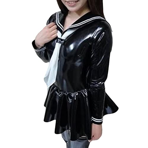 VETCS Sexy Japanisches Schulmädchen-Cosplay-Kostüm für Damen, für Erwachsene Latex Spandex Leder Rollenspiel-Uniform für Sex/Spiel,Schwarz,3XL von VETCS
