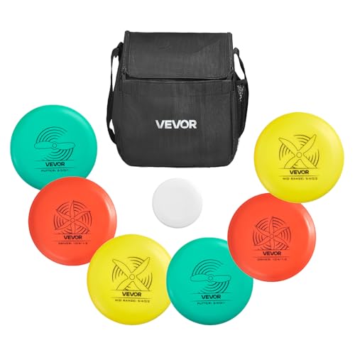 VEVOR Disgolf Set Disc Golf Scheiben (6 + 1 STK.) für Anfänger, Starter-Set mit Putter, Mid-Range, Driver, inklusive Mini-Marker, tragbarer Rucksack, für Garten Rasen Strand und Park im Freien、 von VEVOR