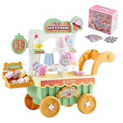 VEVOR Eiswagen, 27-teiliges Zubehör, Eisdiele aus PP, Eisladen mit Aufbewahrungswagen mit Spielgeld, Ton- und Lichteffekten, Montessori-Lernspielzeug, Rollenspiel für Kleinkinder ab 3 Jahren VEVOR Eiswagen, 27-teiliges Zubehör, Eisdiele aus PP, Eisladen mit Aufbewahrungswagen mit Spielgeld, Ton- und Lichteffekten, Montessori-Lernspielzeug, Rollenspiel für Kleinkinder ab 3 Jahren von VEVOR