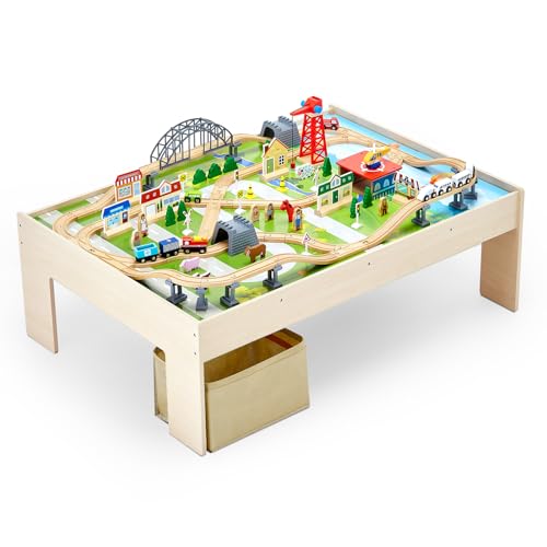 VEVOR Holz Aktivitätstisch, 120-teilig, mit zusammenklappbarem Aufbewahrungsbehälter, 3-in-1-Eisenbahn-Set zum Spielen, Malen, Lesen, Essen, kreatives Spielzeug-Set für Kinder ab 3 Jahren VEVOR Holz Aktivitätstisch, 120-teilig, mit zusammenklappbarem Aufbewahrungsbehälter, 3-in-1-Eisenbahn-Set zum Spielen, Malen, Lesen, Essen, kreatives Spielzeug-Set für Kinder ab 3 Jahren von VEVOR