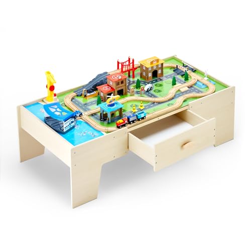 VEVOR Holz Aktivitätstisch, 62-teilig, Kindertisch mit großer Schublade, 3-in-1-Eisenbahnset zum Spielen, Malen, Lesen, Essen, kreatives Spielzeugset für Kinder ab 3 Jahren VEVOR Holz Aktivitätstisch, 62-teilig, Kindertisch mit großer Schublade, 3-in-1-Eisenbahnset zum Spielen, Malen, Lesen, Essen, kreatives Spielzeugset für Kinder ab 3 Jahren von VEVOR