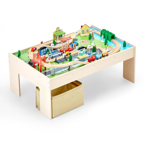 VEVOR Holz Aktivitätstisch, 84-teilig, mit zusammenklappbarem Aufbewahrungsbehälter, 3-in-1-Eisenbahnset zum Spielen, Malen, Lesen, Essen, kreatives Spielzeugset für Kinder ab 3 Jahren VEVOR Holz Aktivitätstisch, 84-teilig, mit zusammenklappbarem Aufbewahrungsbehälter, 3-in-1-Eisenbahnset zum Spielen, Malen, Lesen, Essen, kreatives Spielzeugset für Kinder ab 3 Jahren von VEVOR