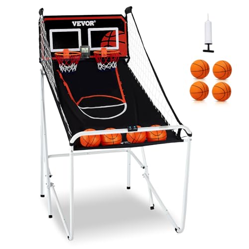 VEVOR Indoor-Basketballspiel für 2 Spieler, Basketballautomat, Baskeltballständer mit 4 Bällen & 8 Spielmodi & 2 Basketballkörben & Tafel & Aufblaspumpe, für Kinder, Erwachsene (Schwarz) Faltbar von VEVOR