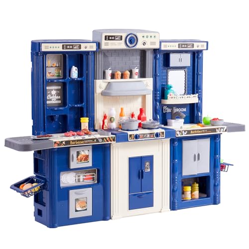 VEVOR Kinderküchen, 3-in-1-Spielküche mit simuliertem Sprühnebel, Geräuschen und Lichtern, Koch Pretend-Spielset mit 74-teiligem Nahrungs-/Kochgeschirr Zubehör für Kinder im Alter von 3–8 Jahren, Blau VEVOR Kinderküchen, 3-in-1-Spielküche mit simuliertem Sprühnebel, Geräuschen und Lichtern, Koch Pretend-Spielset mit 74-teiligem Nahrungs-/Kochgeschirr Zubehör für Kinder im Alter von 3–8 Jahren, Blau von VEVOR