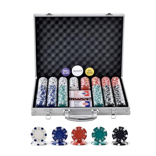 VEVOR Pokerchip-Set, 500-teiliges Pokerset Ungekennzeichnet, Pokerspielset mit Alu-Pokerkoffer, Karten, Knöpfe und Würfel, Komplett Set 9-10 Spieler für Texas Hold'em, Blackjack, Glücksspiel usw. von VEVOR