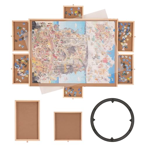 VEVOR Puzzletisch Puzzle Brett 1500 Teile, Puzzle Staffelei 360° Drehung Kiefer Puzzletisch, 865 x 660 x 50 mm Puzzel Board mit 6 Ausziehbaren Schubladen, Puzzlespaß Spielspaß für Erwachsene & Kinder von VEVOR