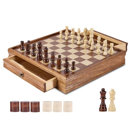 VEVOR Schachspiel aus Massivholz, 2-in-1 Schach-Dame-Spielset, 38 cm Schachbrettspiele mit Aufbewahrungsschublade & Schachfiguren, für Turniere, Profis und Anfänger von Erwachsenen & Kindern VEVOR Schachspiel aus Massivholz, 2-in-1 Schach-Dame-Spielset, 38 cm Schachbrettspiele mit Aufbewahrungsschublade & Schachfiguren, für Turniere, Profis und Anfänger von Erwachsenen & Kindern von VEVOR