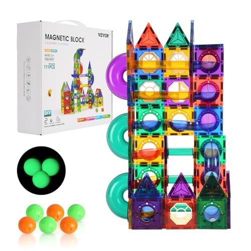 VEVOR magnetische Murmelbahn mit 111 Teilen, Magnetisches STEM-Konstruktions-Set, Lernspielzeug für die Gehirnentwicklung von Kindern, für Kleinkinder ab 3 Jahren von VEVOR