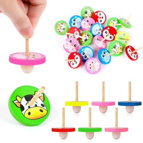 VEYLIN 36 Stück Holzkreisel für Kinder, Kinderspielzeug Kreisel Mitgebsel für Kindergeburtstag Geschenke Gastgeschenke Freizeitspielzeug von VEYLIN