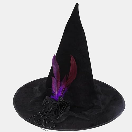 VEYLIN Halloween Hexenhut,Schwarze Hexenhut für Damen mit Federn & Rose – Elegantes Hexenkostüm Accessoire für Halloween, Karneval & Fasching VEYLIN Halloween Hexenhut,Schwarze Hexenhut für Damen mit Federn & Rose – Elegantes Hexenkostüm Accessoire für Halloween, Karneval & Fasching von VEYLIN