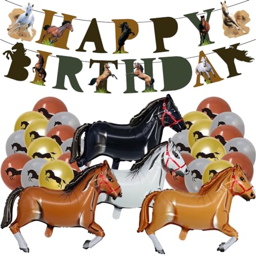 29 PCS Pferd Themed Geburtstag Dekorationen, VEghee Pferd Party Geburtstag, Pferd Geburtstag Deko Balloons Geburtstag Banner Geburtstagsparty-Dekoration für Kinder Themed von VEghee