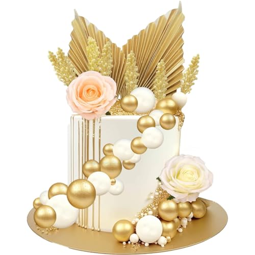 VEghee Boho Pack of 30 Cake Decorations, Cake Decoration Ball, Palm Leaves Cake Decoration Flowers Cake Topper for Wedding, Birthday, Baby Shower von VEghee
