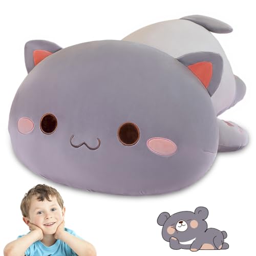 VEghee Flauschiges Stofftier Katze Stofftier, Liegend Katze Plüschtier Stofftier, Katze Kissenpuppe, Katze Kissen Spielzeug Geschenk für Baby Kinder Mädchen Jungen.(40 cm) von VEghee