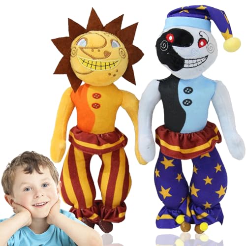 VEghee Moondrop FNAF Cartoon Clown Puppen, Sundrop FNAF PlüSchtiere, Kawaii Sundrop Moondrop FNAF Security Breach Plüsch, Clownfigure Plüschkollektion Geschenke für Kinder und Fans. von VEghee