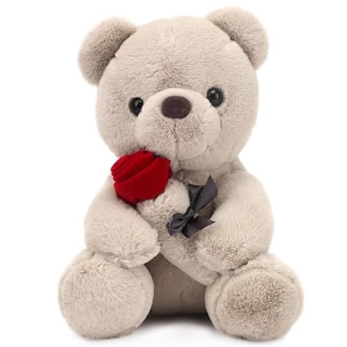 VEghee Rose Teddy Plush Toy,Teddy Bear Plush Toy,25cm Teddy Bears, Rose Stuffed Toy, Soft Filled Cushion, Plush Toy, Cuddly Toy, Girls, Birthday, Valentine's Day von VEghee